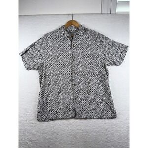 Tommy Bahama Tile Island Shirt Mens Large White Black Lenzing Button Up Hawaiian